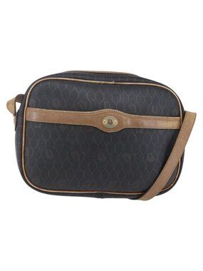 Authentic Christian Dior Honeycomb Canvas Shoulder Bag PVC Leather Black